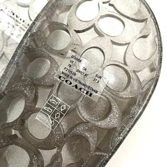 NWOB COACH Ulyssa Slide Silver Glitter Transparent Size 8 Rubber Pool Beach - Picture 7 of 9
